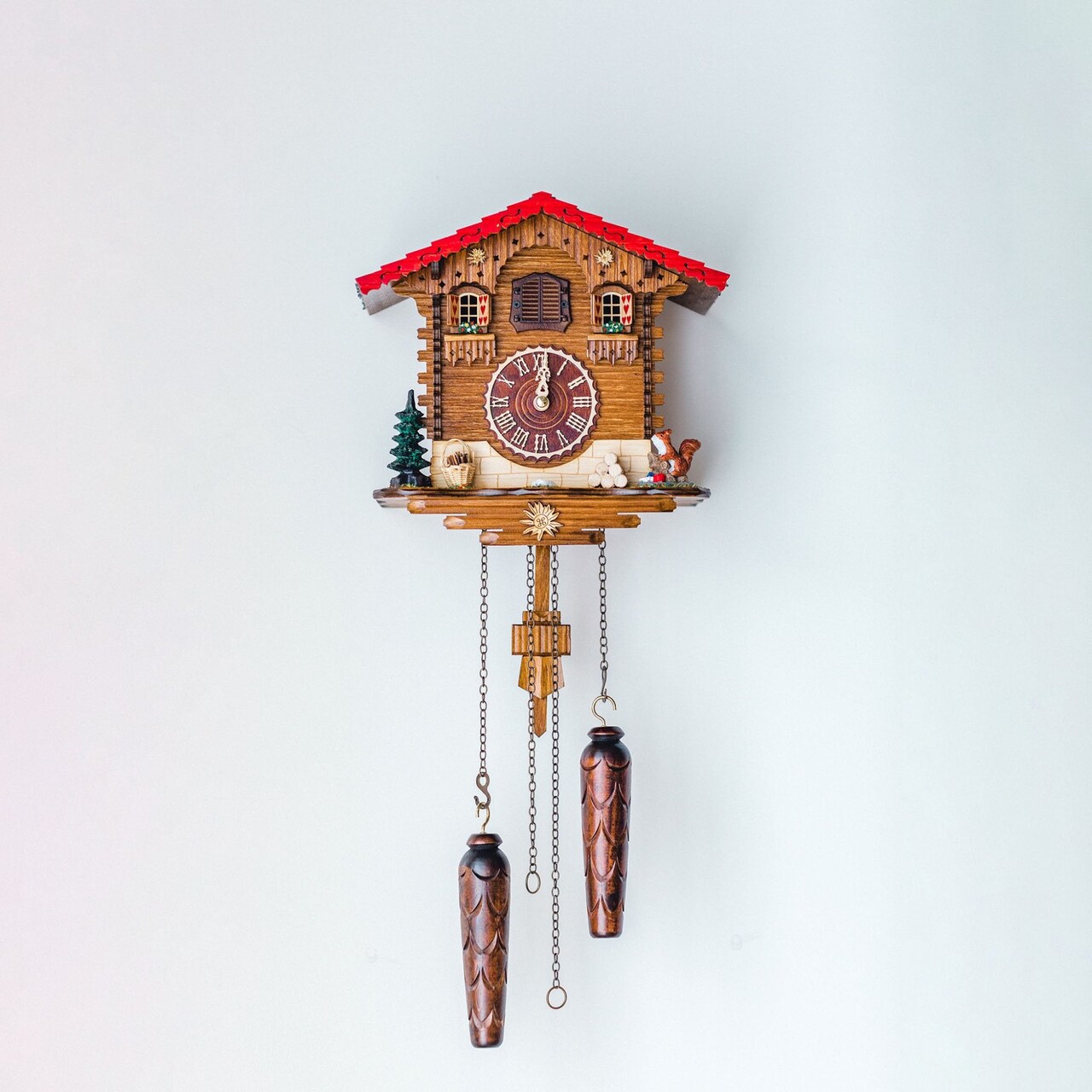 Hermle 16" Brown and Red Squirrel Figurine Cuckoo Wall Clock